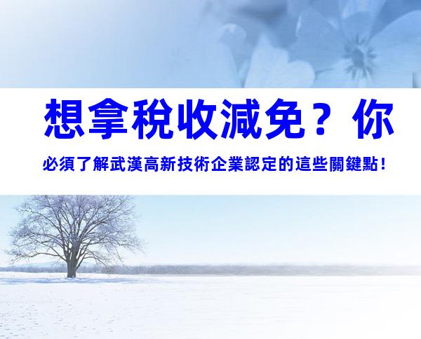 想拿稅收減免？你必須了解武漢高新技術企業認定的這些關鍵點！