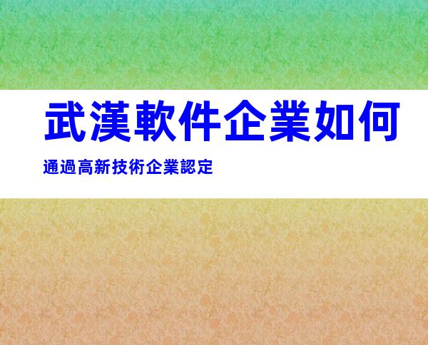 武漢軟件企業如何通過高新技術企業認定