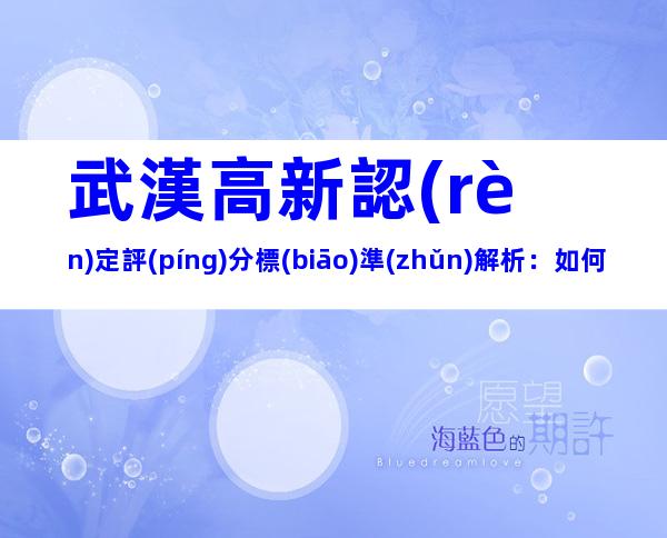 武漢高新認(rèn)定評(píng)分標(biāo)準(zhǔn)解析：如何提高通過率？